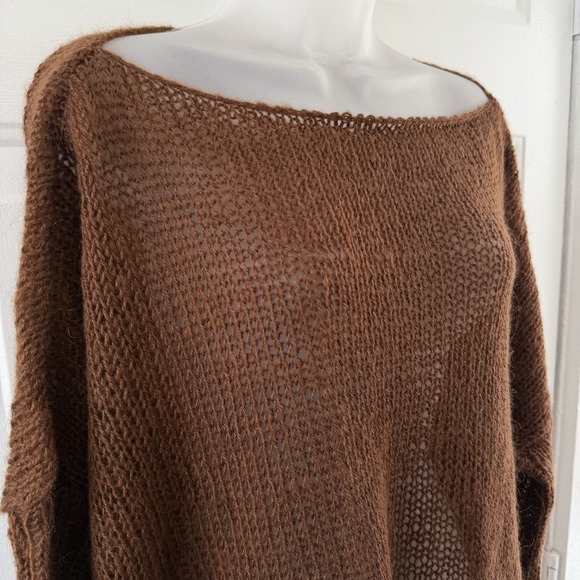 Handknit Brown Oversized Slouchy Sweater Womens 2X 3X Fuzzy Ribbed Knit Pullover - Picture 16 of 16